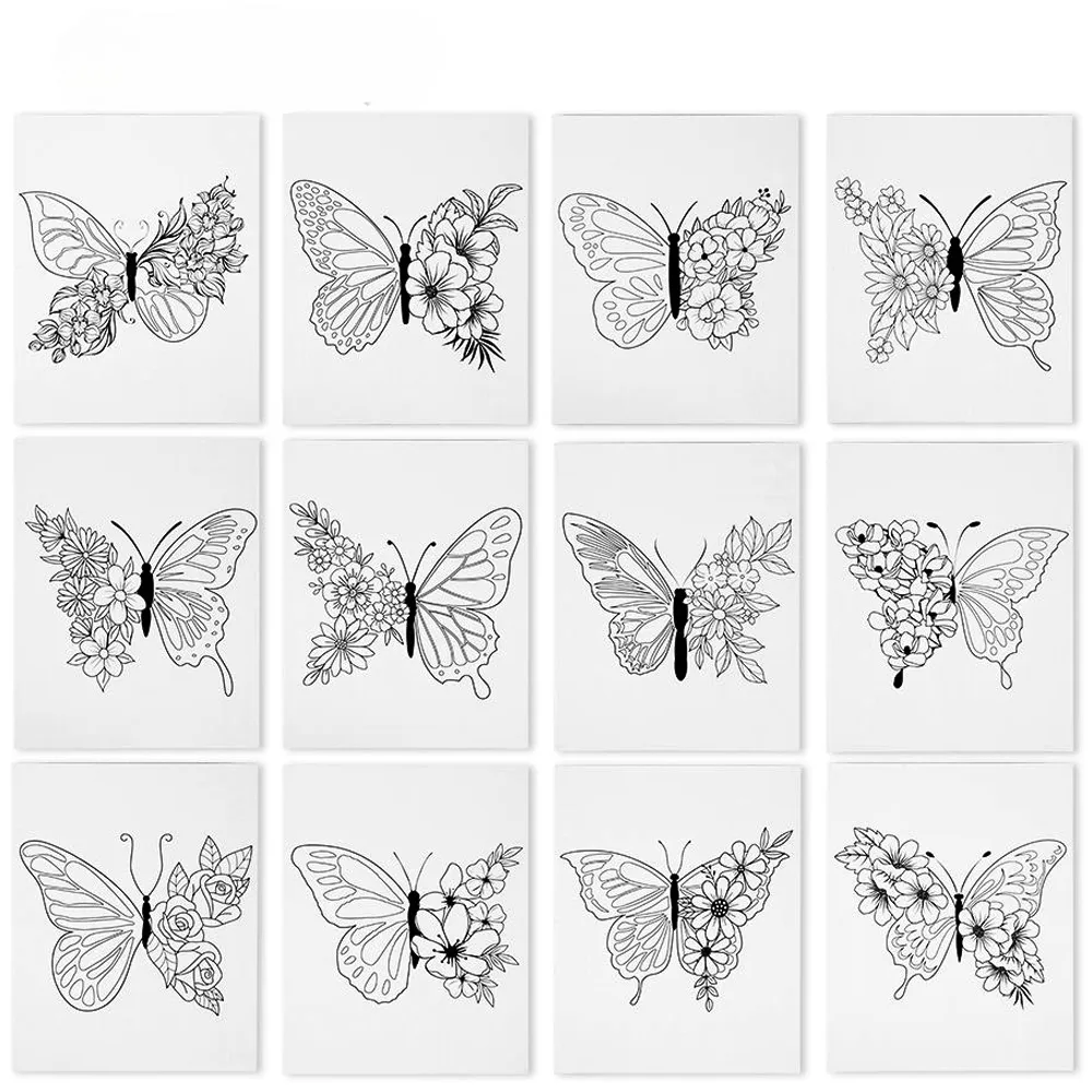 Pre-Printed Butterfly & Flower Canvas – 20x25cm Painting Board