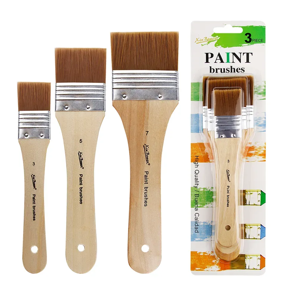 Professional 3-Piece Flat & Filbert Nylon Paintbrush Set – Wooden Handle
