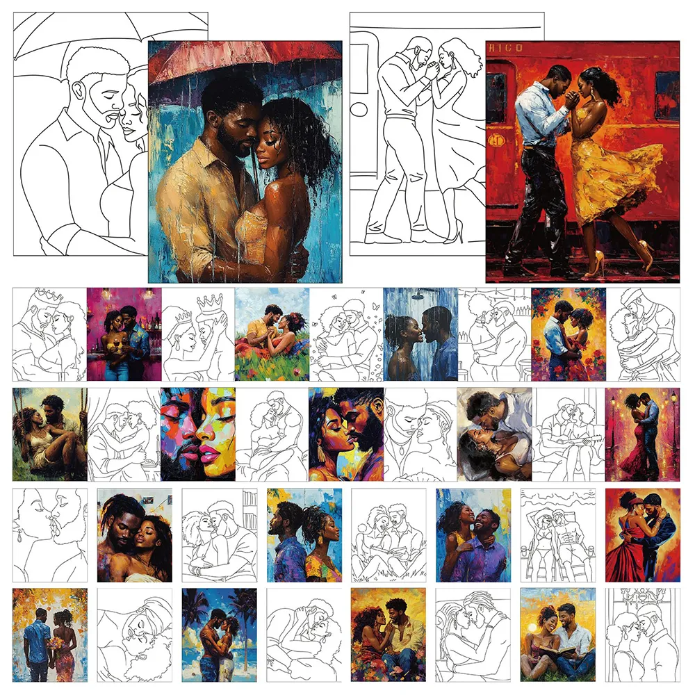 Couple Pre-Drawn Canvas for Painting – Sip & Paint Canvas 20x25cm