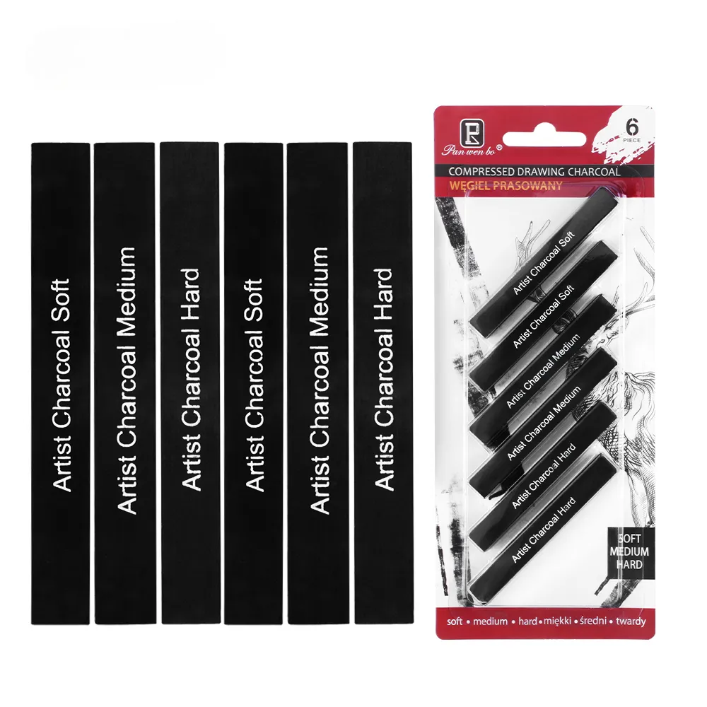 6pcs Compressed Graphite & Black Charcoal Sketching Sticks Set