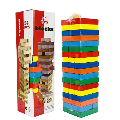 Colored Jenga – 54-Piece Stackable Wooden Block Game