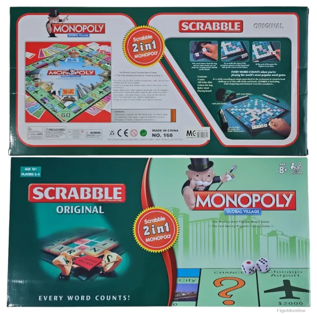 Scrabble & Monopoly 2-in-1 Board Game Set – Double the Fun in One Box