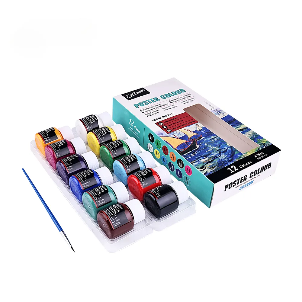 12 Color Poster Paint Set (25ml Each)