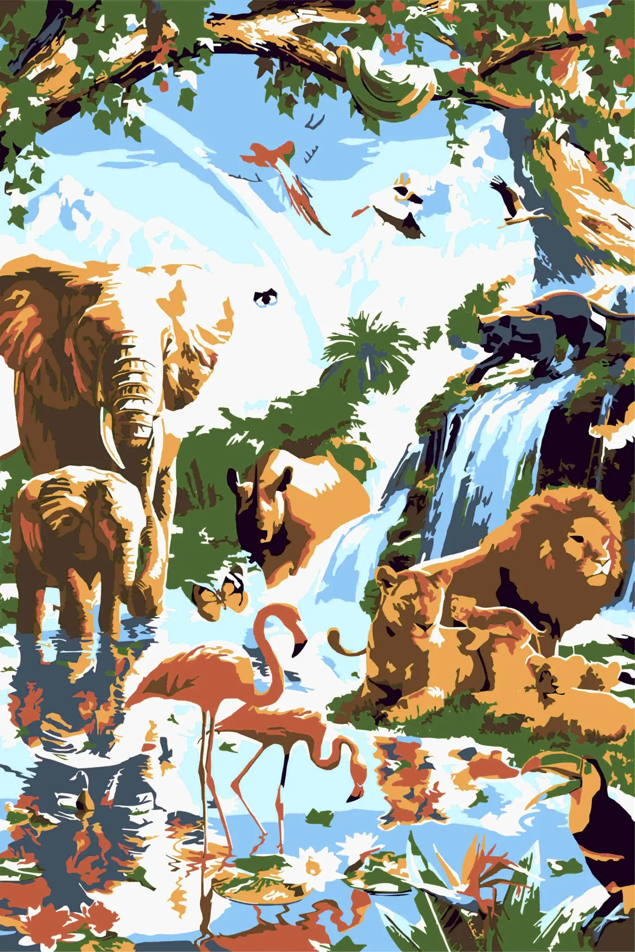 Animals in a Jungle Paint by Numbers Kit – 20 x 30 cm
