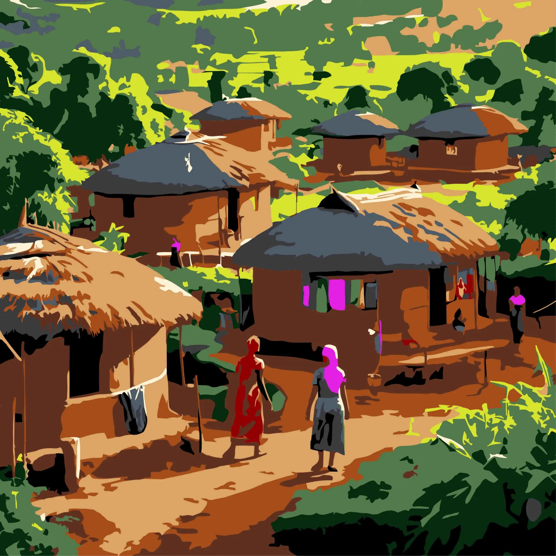 African Village Paint by Numbers Kit – 30 x 30 cm