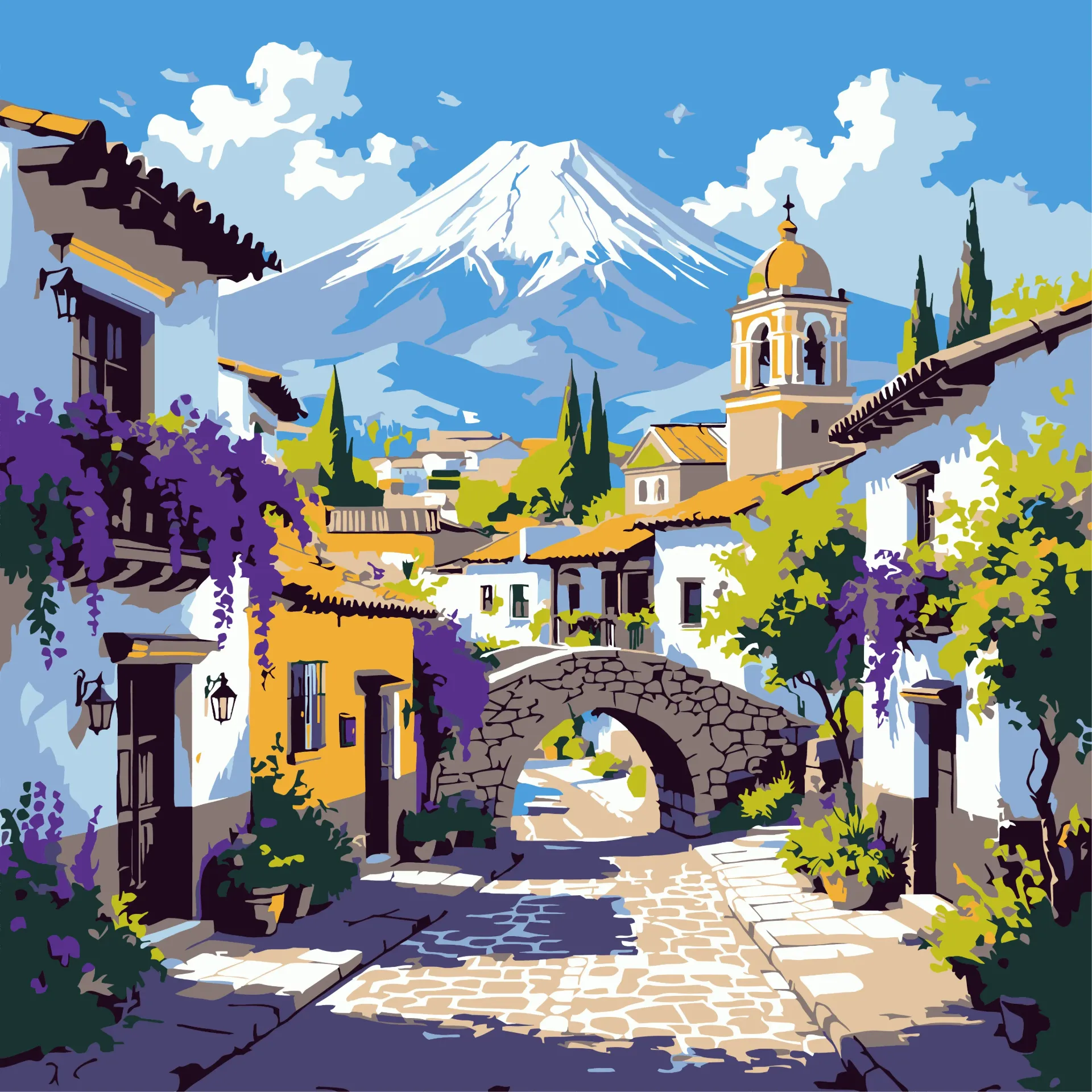 Village Paint by Numbers Kit – 30 x 30 cm