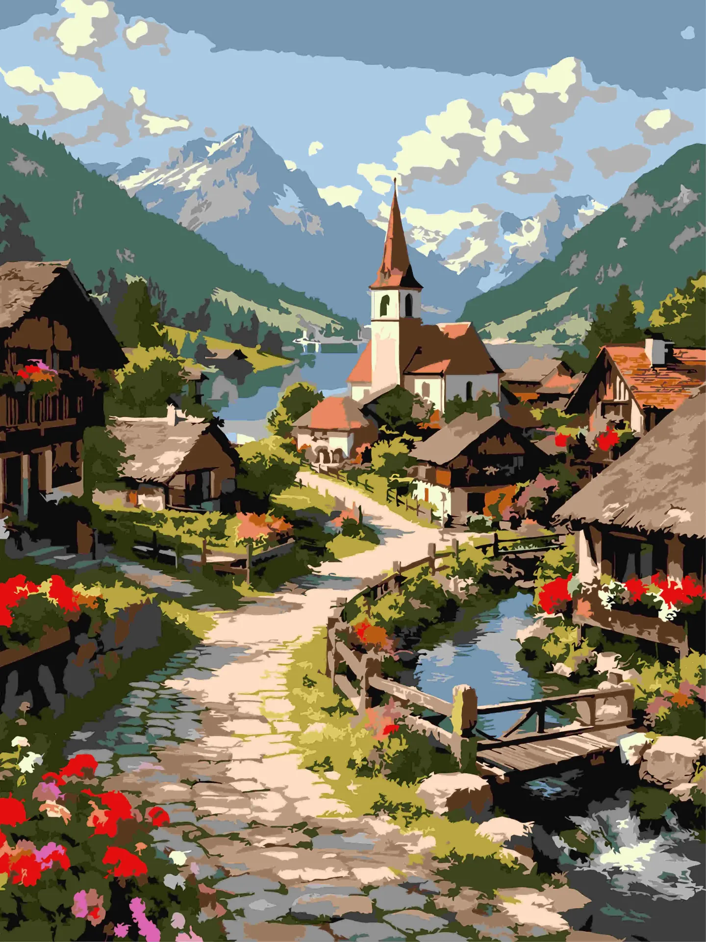 Houses Landscape Paint by Numbers Kit – 30 x 40 cm