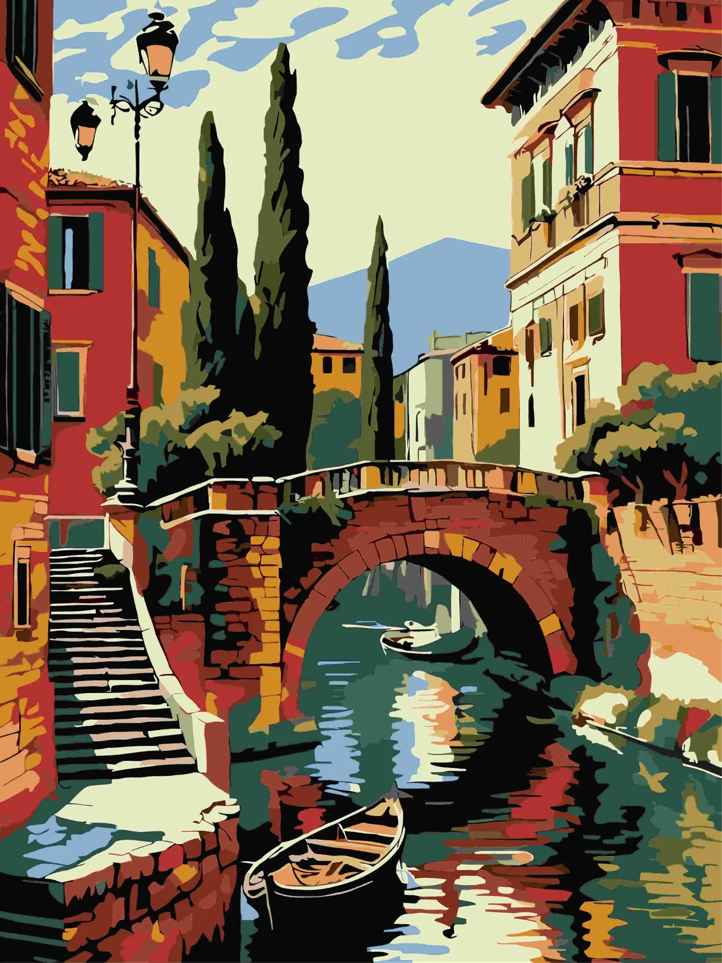 Brick Houses with a River Paint by Numbers Kit – 30 x 40 cm