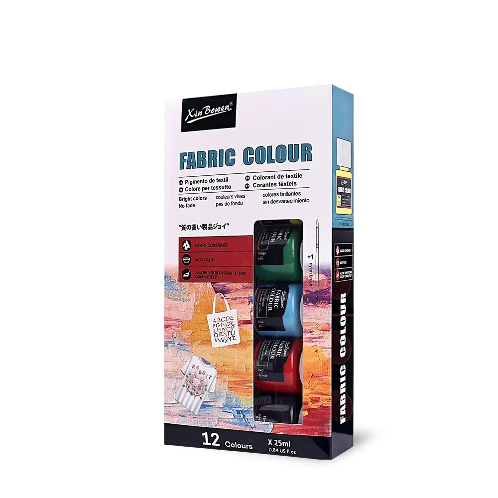 12 Colors Fabric Paint Set – 25ml Bottles