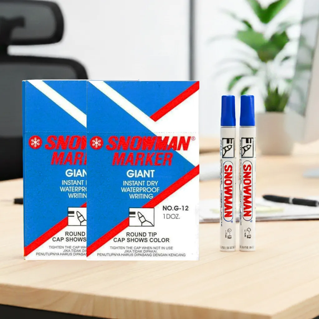 SNOWMAN G-12 Blue Permanent Marker Set – 12 Pieces