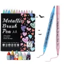Dual Tip Metallic Glitter Acrylic Brush Pens 12 Colors