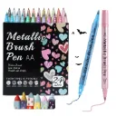 Dual Tip Metallic Glitter Acrylic Brush Pens 24 Colors