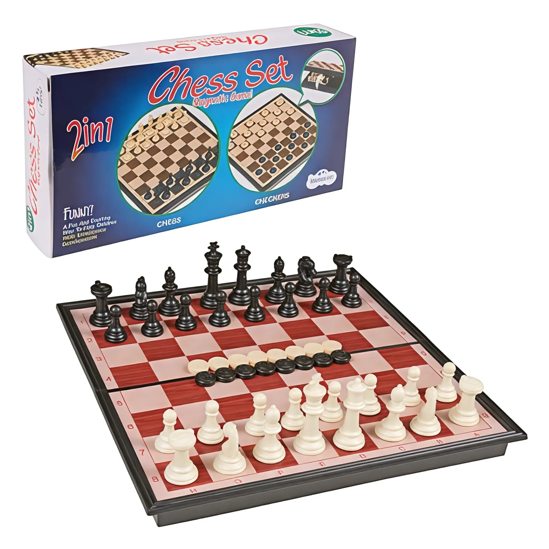 2-in-1 Magnetic Chess & Checkers Board Game