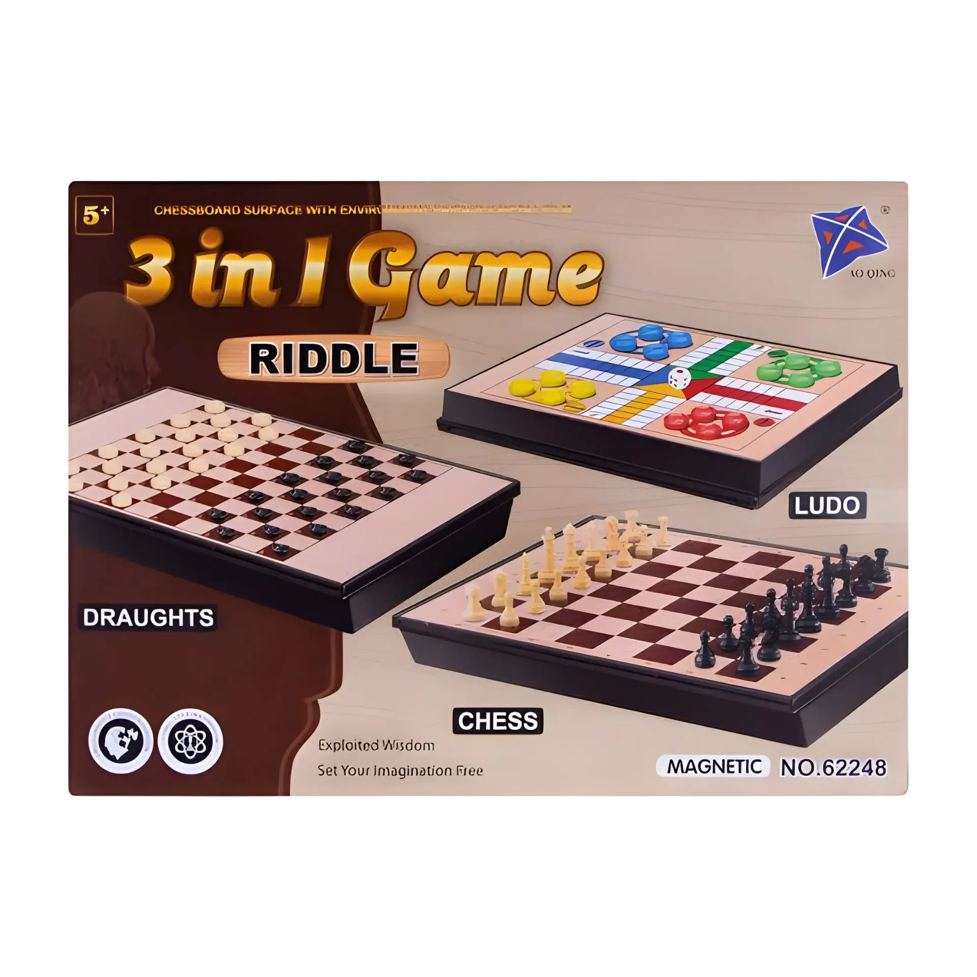 3-in-1 Magnetic Chess, Ludo & Draughts Board Game
