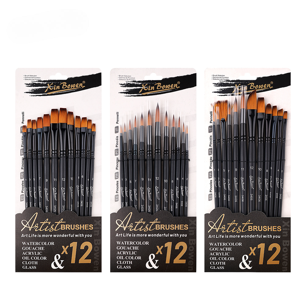 12-Piece Nylon Artist Paint Brush Set
