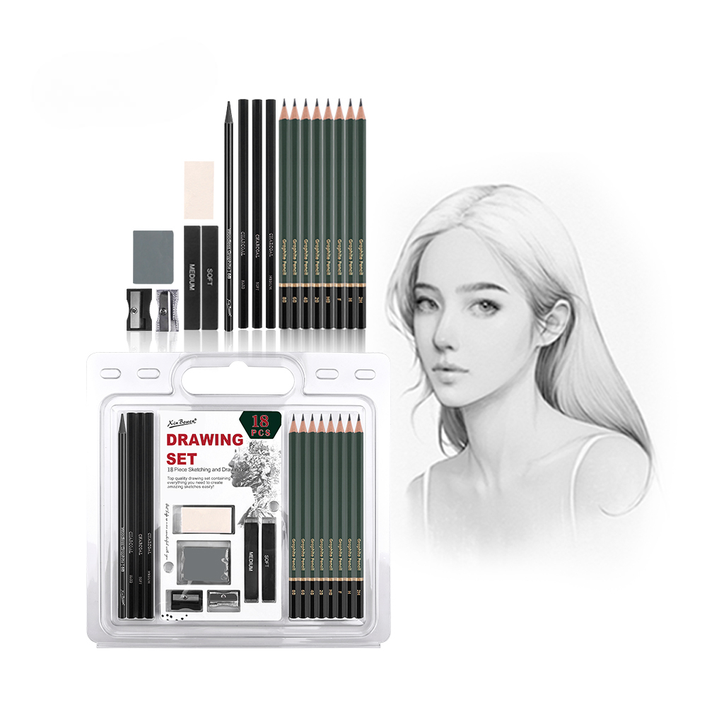 18PCS Sketch Drawing Set – Graphite Pencils, Charcoal