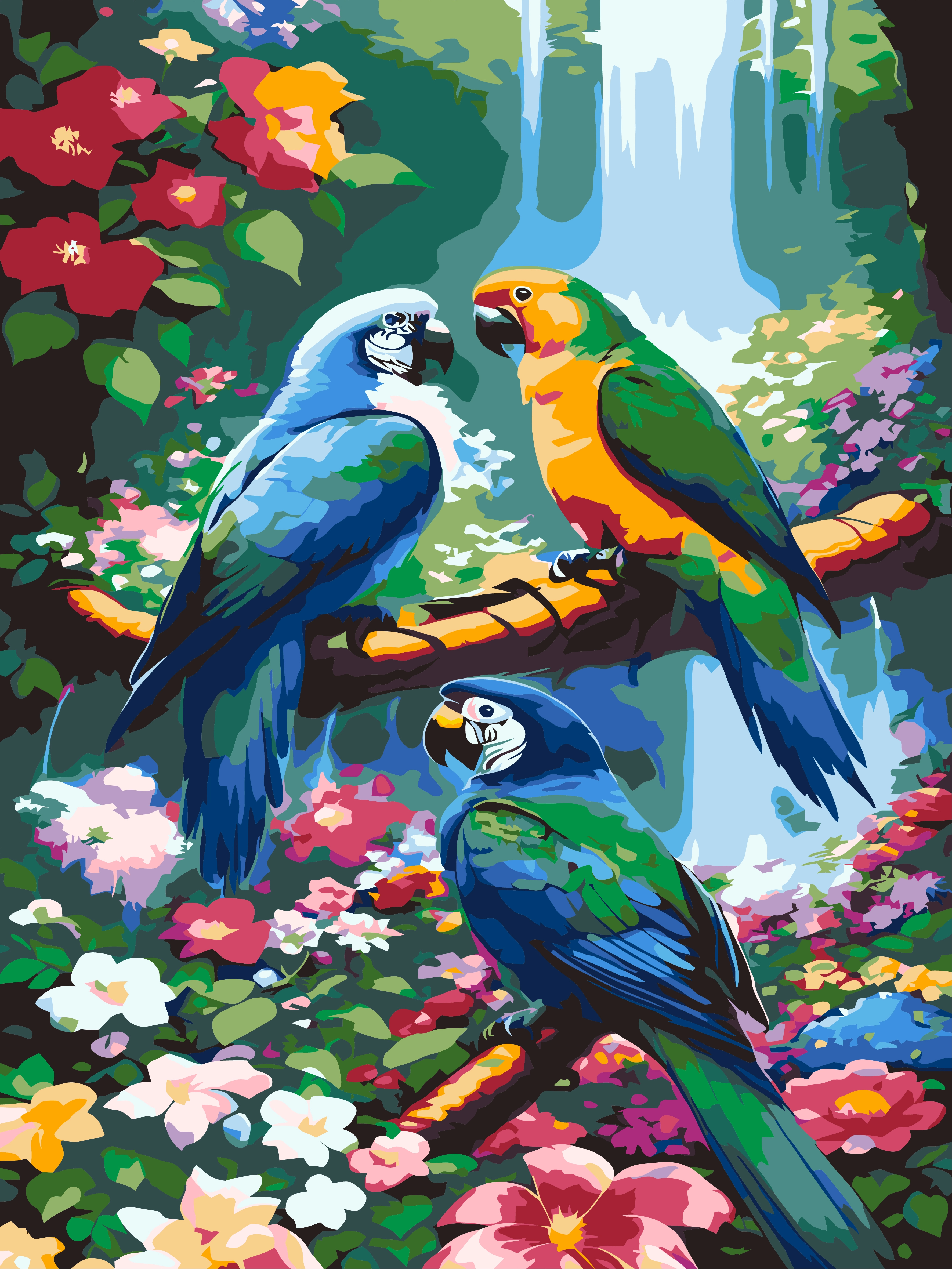 Parrot Waterfall Paint by Numbers Kit – 30 × 40 cm