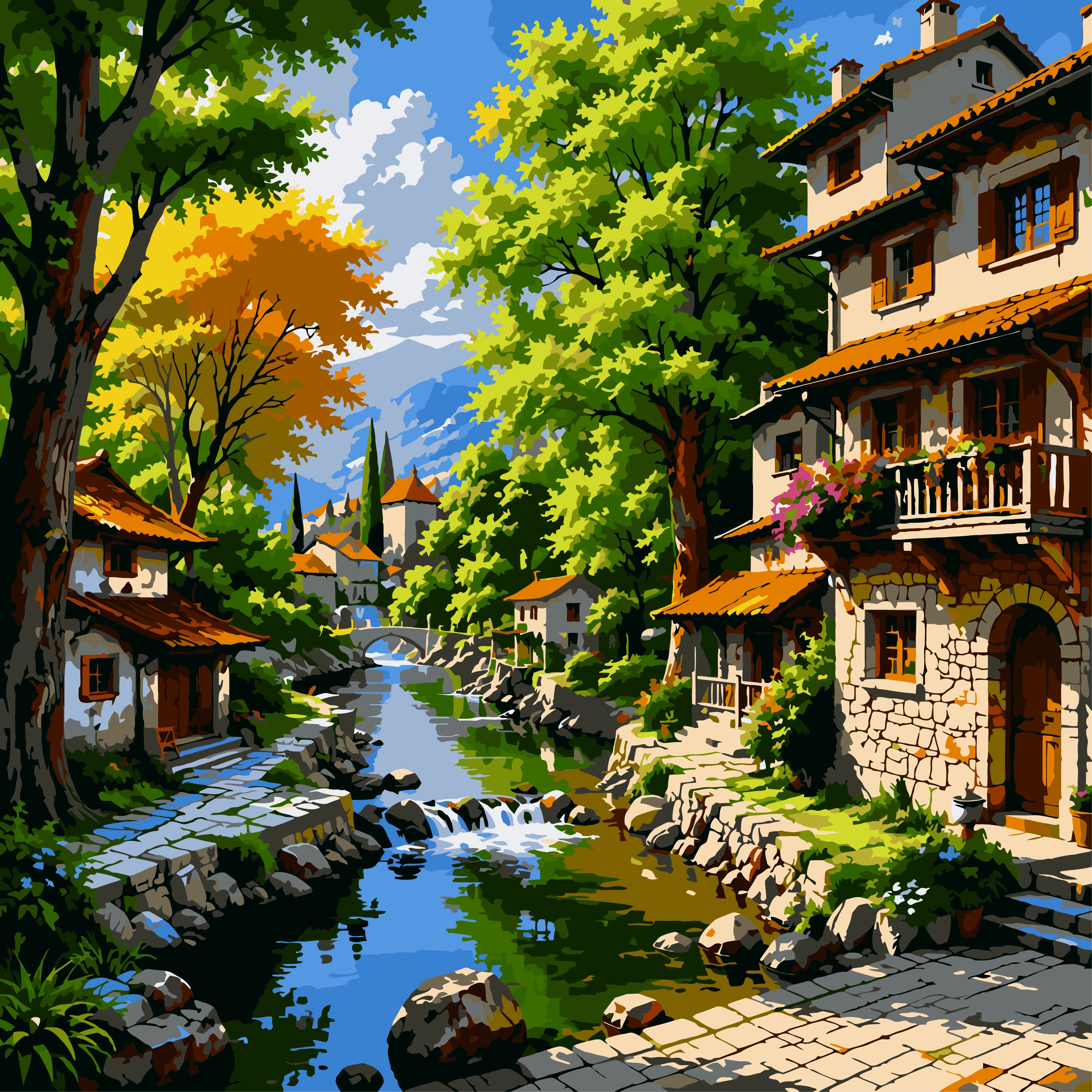 Stream Villa Paint by Numbers Kit – 40 × 40 cm