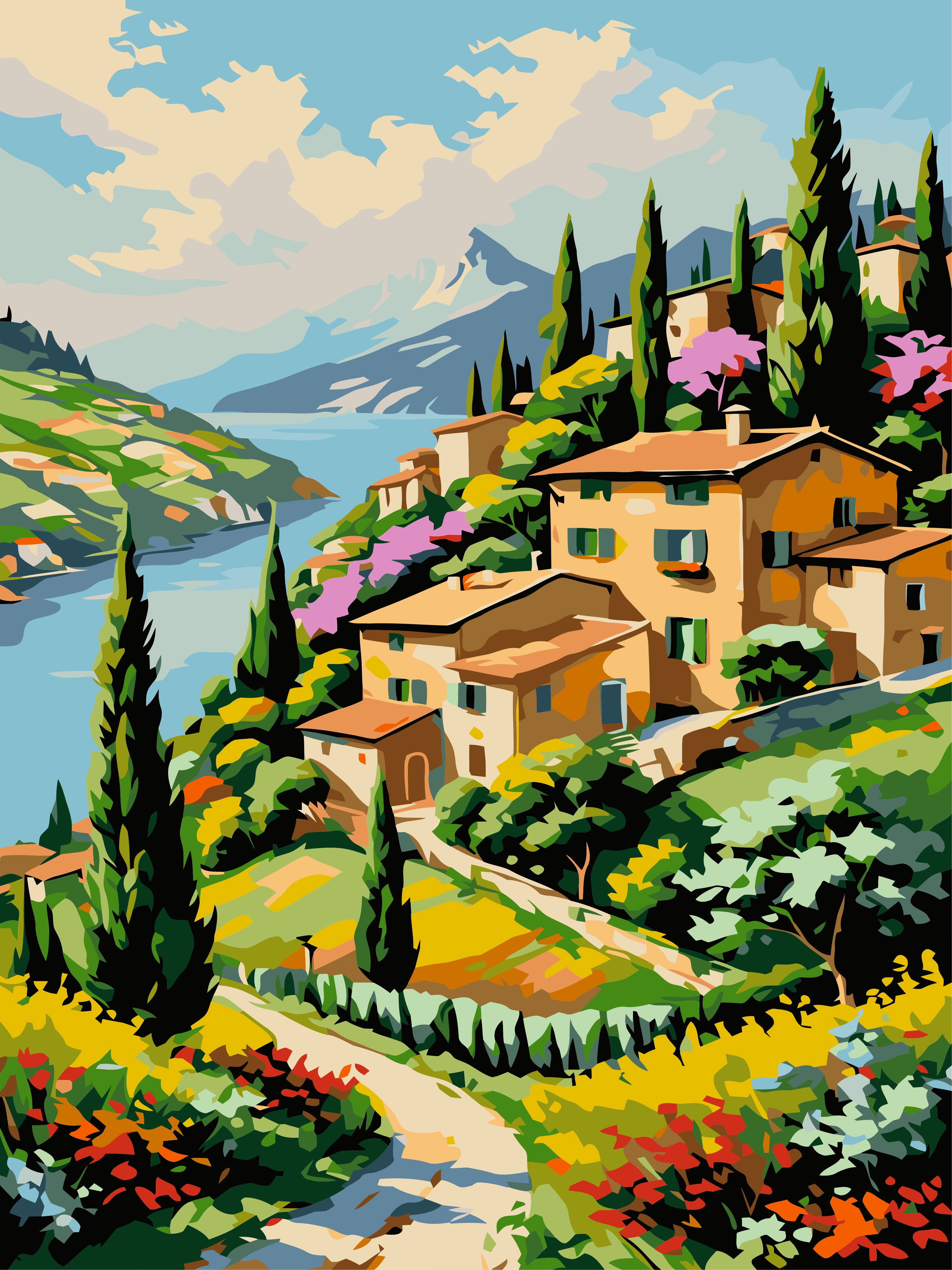 Lake Town Paint by Numbers – 30 × 40 cm