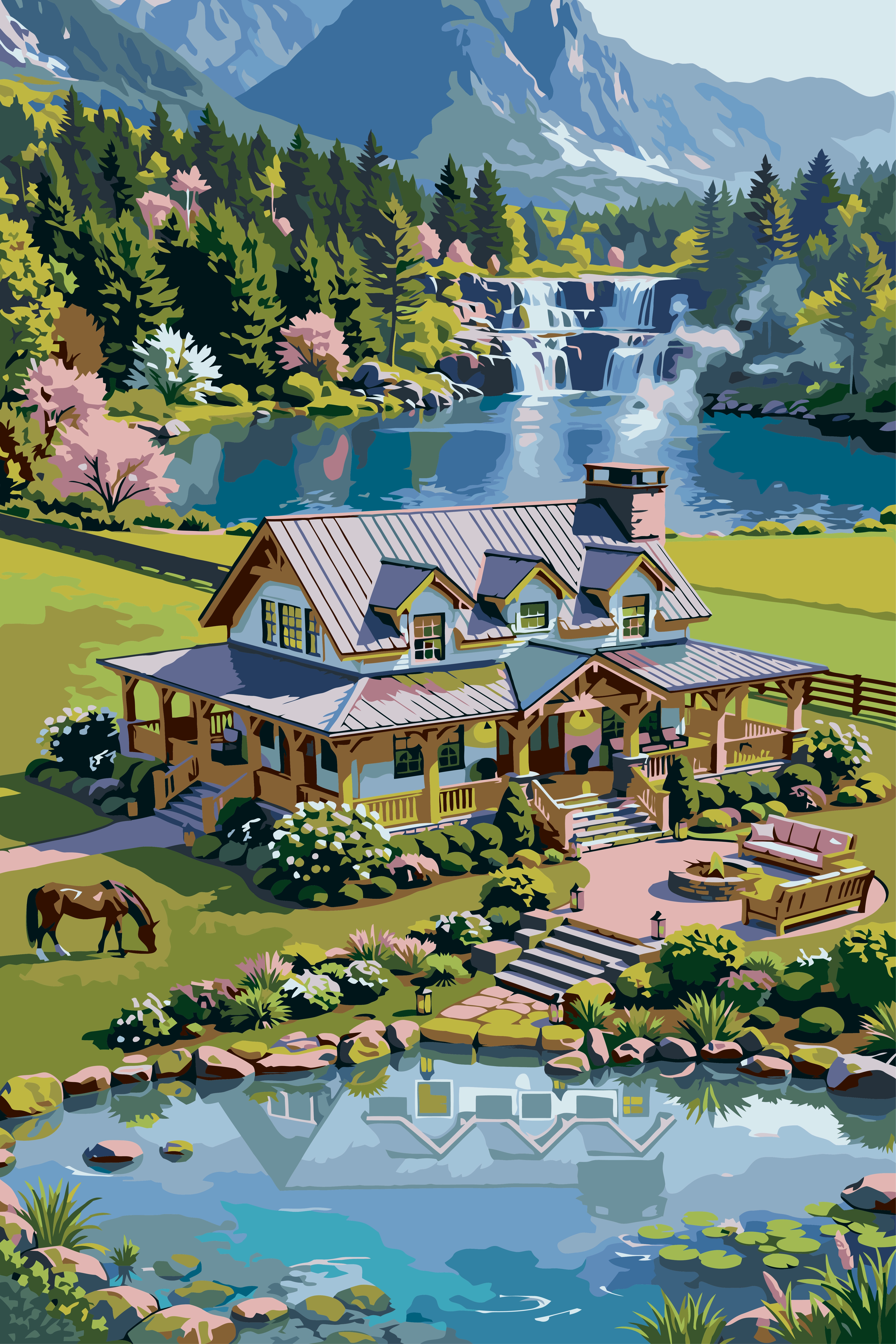 Mountain Pond Paint by Numbers Kit – 40 × 60 cm