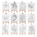 Mini Pre-Drawn Canvas Painting Kit with Wooden Easel (10×10 cm)
